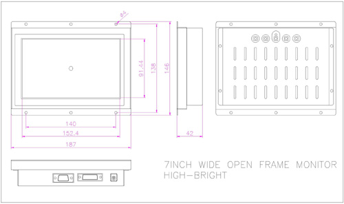 液晶モニター高輝度半透過型(オープンフレーム)組み込み用7インチ 図面
